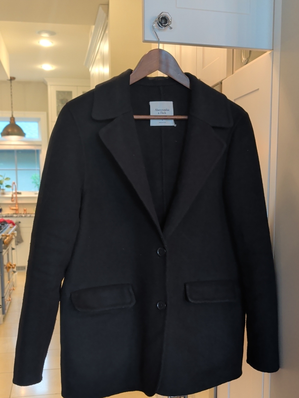 Abercrombie & Fitch Black Wool-Blend Double-Button Peacoat